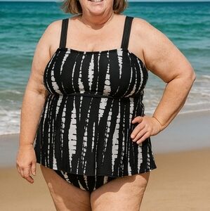 Women's Plus Size 3x Black And White Tankini Swimsuit